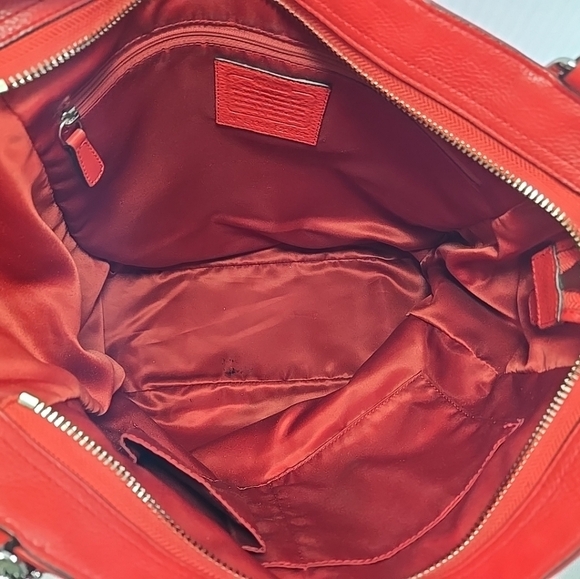 Coach Park North South Shoulder Tote Bag Red Pebbled Leather Large Purse Carry - Picture 13 of 16